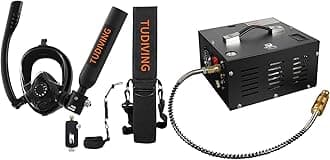 TUDIVING-0.5L Portable Mini Scuba Tank with Pump,Diving Oxygen Cylinder with Full Face Snorkel Mask,Lung Tank Kits for Underwater Diving Breathing Training/Rescue/Boat Cleaning