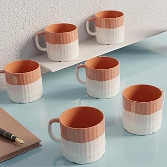 The Earth Store Tritone Brown Fringe Tea Cups Set of 6 Microwave and Dishwasher Safe, Perfect for Every Occasion Capacity - 200 ml Each