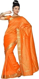 Womens Indian Ethnic Traditional Banarasi Art Silk Saree Sari Wrap Fabric Dress Drape