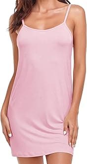 Full Slip for Women - Long Inner Under Dress Spaghetti Strap Mid-Thigh Length Undergarment Nightwear