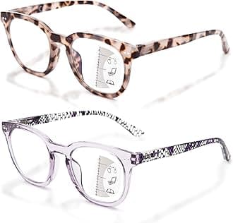 LianSan 2 Packs Progressive Multifocus Reading Glasses for Women - Ladies Near and Far Blue Light Blocking Computer Readers(Multicolor 2 for 3ft,1.50x)