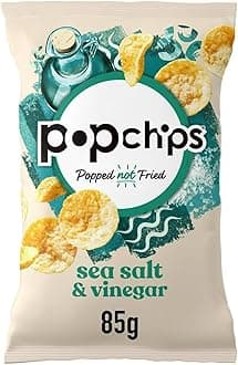 popchips - Sea Salt and Vinegar Popped Potato Chips, 85 grams (Pack of 8) - Popped not Fried, No Artificial Flavours or colours, Suitable for Vegans