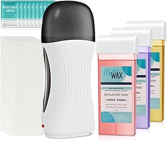 Roll On Wax Kit, Portable Wax Roller Kit for Hair Removal, Beginners Waxing Kit Soft Heater for All Skin Types with 3 Pcs 100g Roll on Cartridge, 100 Non-Woven Strips & 10 After Oil Wipes (F8_White)