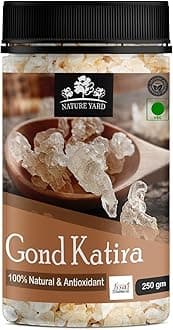 NATURE YARD Gond Katira Pure Organic (almond gum) tragacanth Crystals - (250 gm (Pack of 1) - 100% Natural Superfood with Cooling Properties | Almond Gum | Badam Pisni | Chahar Gond