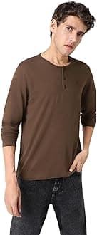 Urbano Fashion Men's Solid Henley Neck Slim Fit Full Sleeve Cotton T-Shirt