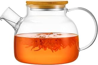 PARACITY Glass Teapot, Borosilicate Clear Tea Kettle, Teapot Blooming and Loose Leaf Tea Maker Tea Brewer for Camping, Travel