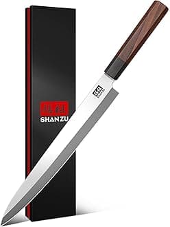 SHAN ZU 10 Inch Sushi Knife, High Carbon Japanese Steel Sashimi Knife, Japanese Knives for Fish Filleting & Slicing, Sushi Making Knives with Red Sandalwood Handle