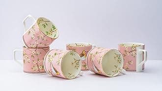GOLDEN QUEEN'S Handcrafted Tea Cups - Set of 6 | Ideal for Everyday Tea and Coffee, Enhancing Your Daily Rituals - Pink Birdie