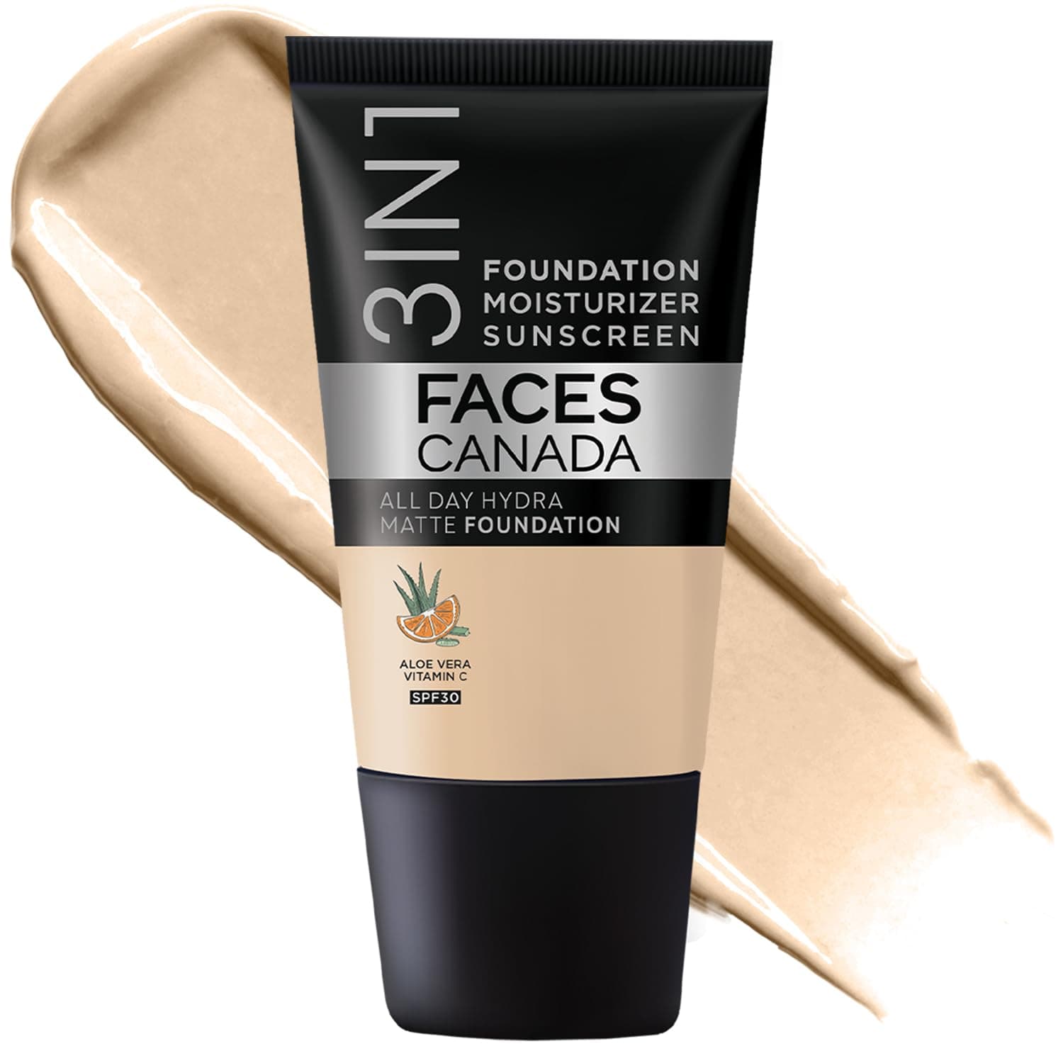 FACES CANADA All Day Hydra Matte Foundation - Mini | 3-in-1 Foundation + Moisturizer + SPF 30 | 24 HR Aloe Hydration & Vitamin C | 10HR Long Wear | Medium to High Buildable Coverage | Absolute Ivory,