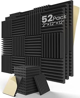Sound Proof Foam Panels for Walls Self-Adhesive Upgrade 52 Pack,2"X12"X12" Quick-Recovery Acoustic Panels,35kg/m³High Density soundproof Wall Panels for Wall Decor,Black