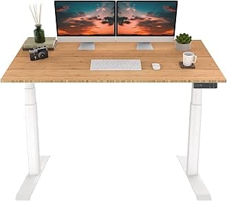 FLEXISPOT E6 Pro Oval Leg Dual Motor 3 Stages Bamboo Electric Standing Desk 60x30 Inch Whole-Piece Board Height Adjustable Electric Sit Stand Up Desk (White Frame + Bamboo Desktop)
