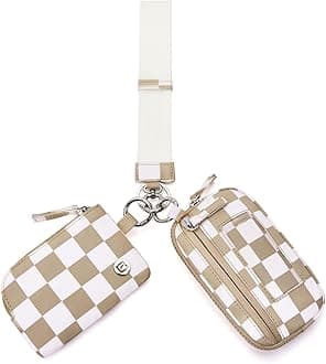 Nylon Wristlet Wallets, Dual Pouch Keychain Wristlet Wallet, RFID Small Wallet With Coin Pouch,ID Window For Travel