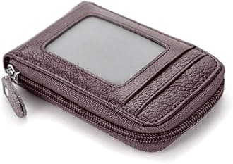 BAKUN Premium Leather Slim Zipper Business/Credit Card Wallet Case Holder with Clear Photo Slot, Security Travel Wallet (Brown)