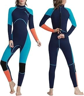 OMGear Wetsuit Men Women Youth 3mm Neoprene Full Body UV Protection One Piece Long Sleeves Scuba Diving Suits Back Zipper for Scuba Diving Surfing Snorkeling Swimming Water Sports(Green & Orange,L)