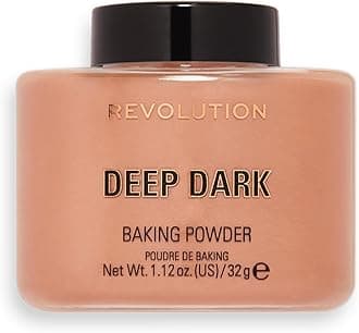 Makeup Revolution- Loose Baking Powder- Deep Dark (For Deep Skin Tones) |Gives Luminous, Silky and Even Finish | Long-lasting Coverage | Reduces Shine | Matte Finish | Vegan & Cruelty Free - 32g