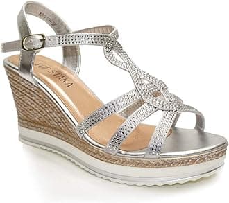Womens Wedge Ladies Crystal Sparkling Sandal Shine Espadrille Platform Shoes Size UK