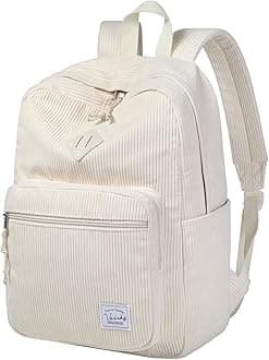 VASCHY Sturdy Corduroy Travel Backpack, Vintage Casual Kawaii Cute Aesthetic Fluffy Plush Rucksack Daypack for College School Teens/Women Beige
