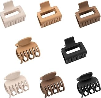 Matte Hair Clips for Women Girls - 2" Rectangle & 1.6" Double Row Teeth Small Jaw Clips, Non-Slip Design for Thin/Fine Hair (White, Khaki, Brown, Black)