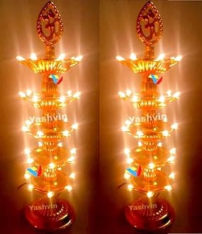 Balaji E Retail Puja Light for Mandir 5 Layer Electric Diya 35 Deep Tested-Trusted Electric Diya for Pooja Room Deepak Light Pooja Diya Light Pack of 2 Diya ||SHM399