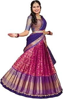 ZITON Women's Indian Traditional Kanjivaram Silk Pure Weaving Lehenga Choli Along With Dupatta And Blouse Piece, Half Saree (Unstitched)