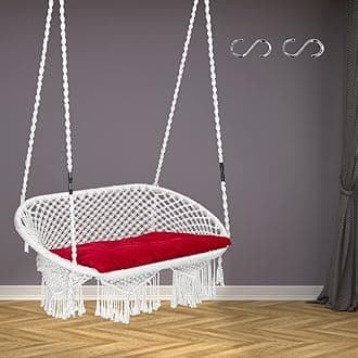 Swingzy Large Round Double Seater Swing Chair/Hammock Chair for Home, Indoor, Outdoor, Garden/Hanging Hammock Swing Chair for 2 People/Jhula for Adults with Hanging with Cushion - (White)