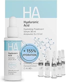 Elemental Care Hyaluronic Acid Hydrating Treatment Set – Face Serum 30ml with 5x1.3ml Ampoules for Intense Hydration, Natural Face Lift Effect and Smoother, Rejuvenated Skin