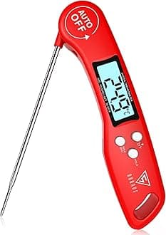 DOQAUS Meat Thermometer Probe, 3s Instant Read Food Thermometer-Backlit LCD, Foldable Probe, Auto On/Off, ±1℃ Accuracy, Food Probe for BBQ Grill, Kitchen Cooking, Milk, Red