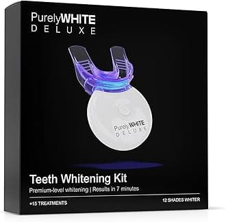 PurelyWHITE DELUXE Teeth Whitening Kit, Complete LED Teeth Whitening, 15+ Treatments, (3) 3ml Whitening Gel Syringes, Whiter Smile in 7 Minutes