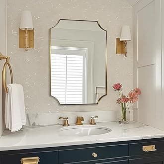 ANDY STAR Brushed Gold Bathroom Mirror, 22x30 Inch Scalloped Rectangle Mirror, Gold Bathroom Vanity Mirror, Antique Brass Mirror in Anti-Rust Stainless Steel Metal Frame for Bathroom, Entryway