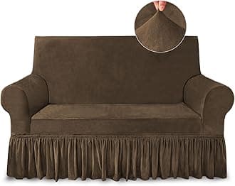 Loveseat Cover Super Soft 1-Piece Brown Slipcover for Loveseats Stretch Universal Spandex Couch Cover for Living Room Easy Fit Washable Furniture Sofa Protector with Skirt