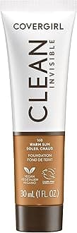 COVERGIRL Clean Invisible Foundation Makeup, Dewy & Glowy Natural Finish, Buildable Coverage, Skin-Like Smooth Look, Vegan, Warm Sun, 1oz