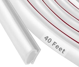 40 Feet Rubber Weather Stripping Door Seal Strip, Self-Adhesive Backing D-Shape Door Weatherstripping for Door Frame Insulation Large Gap, Easy Cut to Size(White)