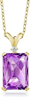 Gem Stone King 5-10 Cttw Gemstone Birthstone and White Diamond Pendant Necklace for Women | 18K Yellow Gold Plated Silver | Emerald Cut 14X10MM with 1MM Round Accent | 18 Inch Chain