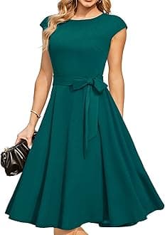 Women Casual Dresses Swing Tea Dress Cocktail Vintage A-Line Midi Party Dress