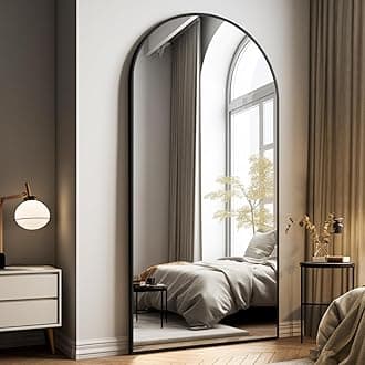 Oversized Full-Body Mirror, 76" x 34" Arched Full-Length Mirror, Black Metal Frame, Floor Mirror for Bedroom, Living/Dressing Room, Gym - Stand/Wall Mounted/Leaning
