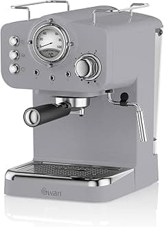 Swan SK22110GRN Retro Espresso Plastic Coffee Machine with Milk Frother, Steam Pressure Control, 1.2L Detachable Water Tank, 1100W, Retro Grey