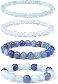 4pcs Beaded Bracelets for Women,Natural Healing Crystal Gemstones Bracelet,Anxiety Stress Relief Bracelet Handmade purple Jewelry Gifts for Women