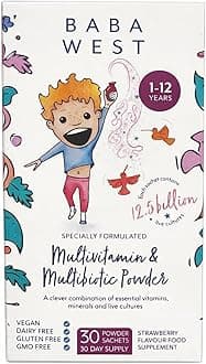 Children’s Multivitamin & Multibiotic Powder - 12.5 Billion Live Cultures & 13 Vitamins - Easy Daily Sachets for 1-12 Years - 30 Sachets (1 Month Supply)