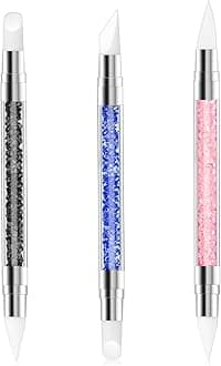 3 Pcs Nail Art Sculpture Pen, Dual Tipped Silicone Nail Tools, Silicone Head Acrylic Handle Nail Art Brushes, Rhinestone Nail Polish Carving Pen, Nail Art Tools for Home Salon(Black, Pink, Royal Blue)