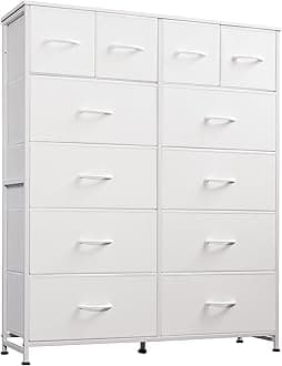 WLIVE Storage Organizer Unit with 12 Fabric Bins, Storage Drawers Organizer with Steel Frame, Tall Storage Tower Organizaton for Living Room, Hallway, Office, White