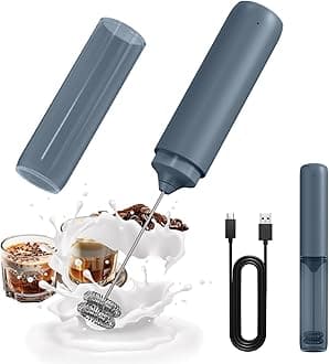 CIRCLE JOY Rechargeable Milk Frother Hanheld, Dual Ring Electric Coffee Frother, Portable Hand Frother Wand Drink Mixer for Matcha Lattes Cappuccino, Kitchen Gifts, Blue