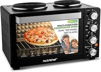 2-in-1 Convection Oven & Cooker - 30 Quart, 1500W Multi-Function Kitchen Oven with Dual Hot Plates, 7 Cooking Modes Including Rotisserie, Broil, Bake - 19.6 x 16.0 x 13.5 Inches