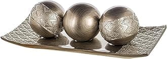 Creative Scents Dublin Decorative Tray and Orbs Balls Set - Centerpiece Bowl with Balls for Dining Room Table, Rustic Decorated Spheres Kit for Living Room Coffee Table, Gift Boxed (Brushed Silver)