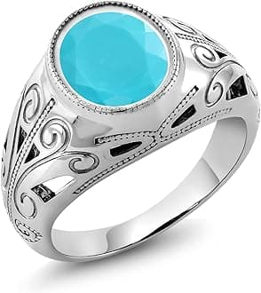 Gem Stone King Men's 925 Sterling Silver Gemstone Birthstone Ring for Men | Oval 12X10MM | Available in Size 7, 8, 9, 10, 11, 12, 13