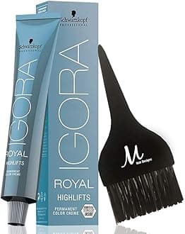 Schwarzkopf Igora Royal 10-0 Ultra Blonde Natural Highlifts Permanent Hair Color and M Hair Designs Tint Brush (Bundle 2 items)