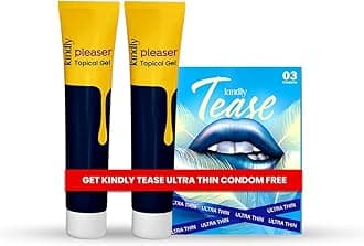 Kindly Health Pleaser Topical Gel | 40Gm(2x20 Gm) | With Free Pack of 3 UltraThin Condoms | Non-Transferrable Gel For Men | Fast Acting & Prolong Fun| Alcohol Free | Easy To Use