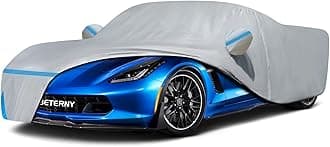 Car Cover for 2014-2019 Corvette C7 Stingray, Waterproof Custom-fit Sun Rain Dust Snow All Weather Protection Outdoor C7 Full Car Cover with Door Zipper and Cotton Lining-Grey