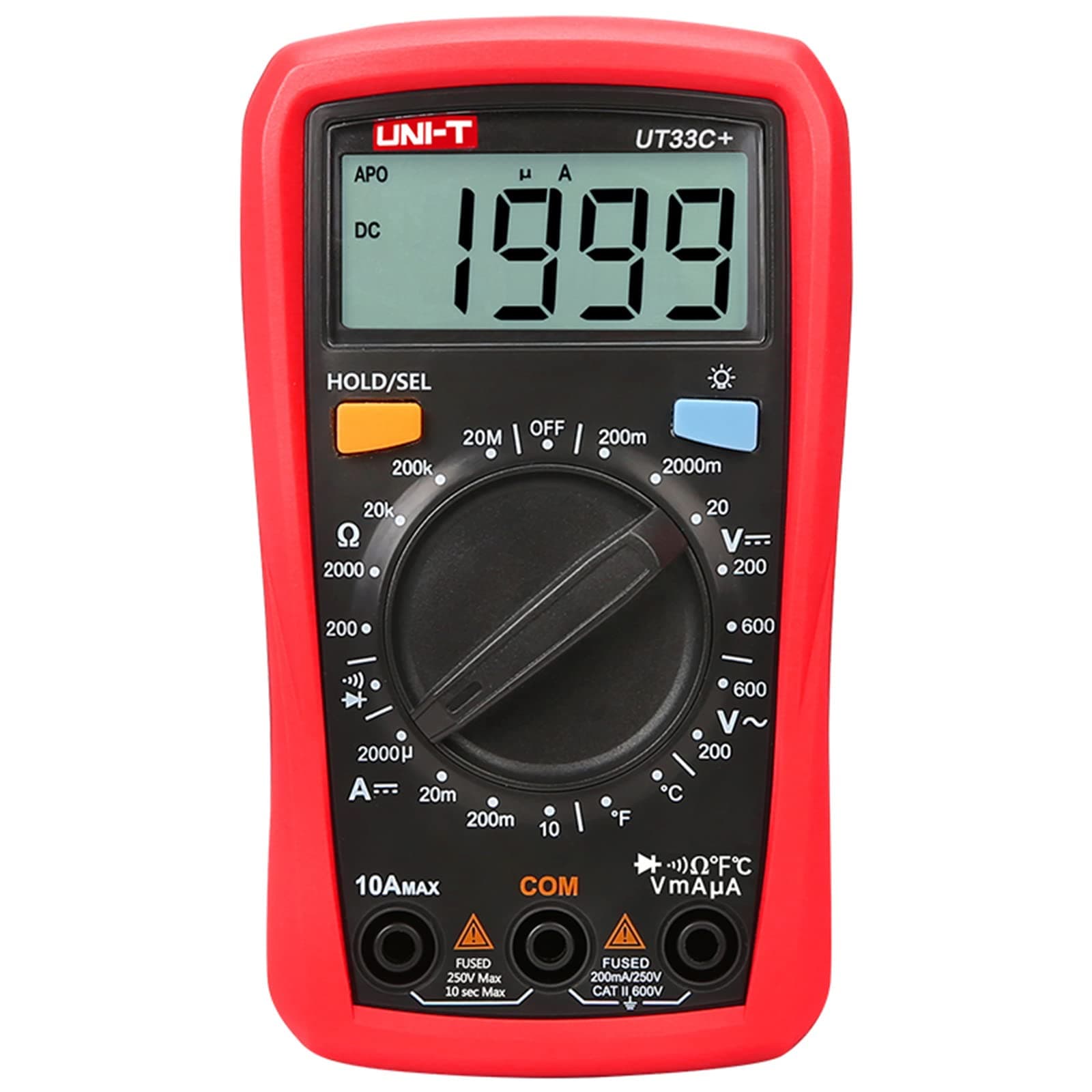 Uni-T Digital Multimeter Voltage Current Resistance Ohm Capacitance NCV Tester LCD Backlite Red and grey 134mm x 77mm 47mm, Ut33c+