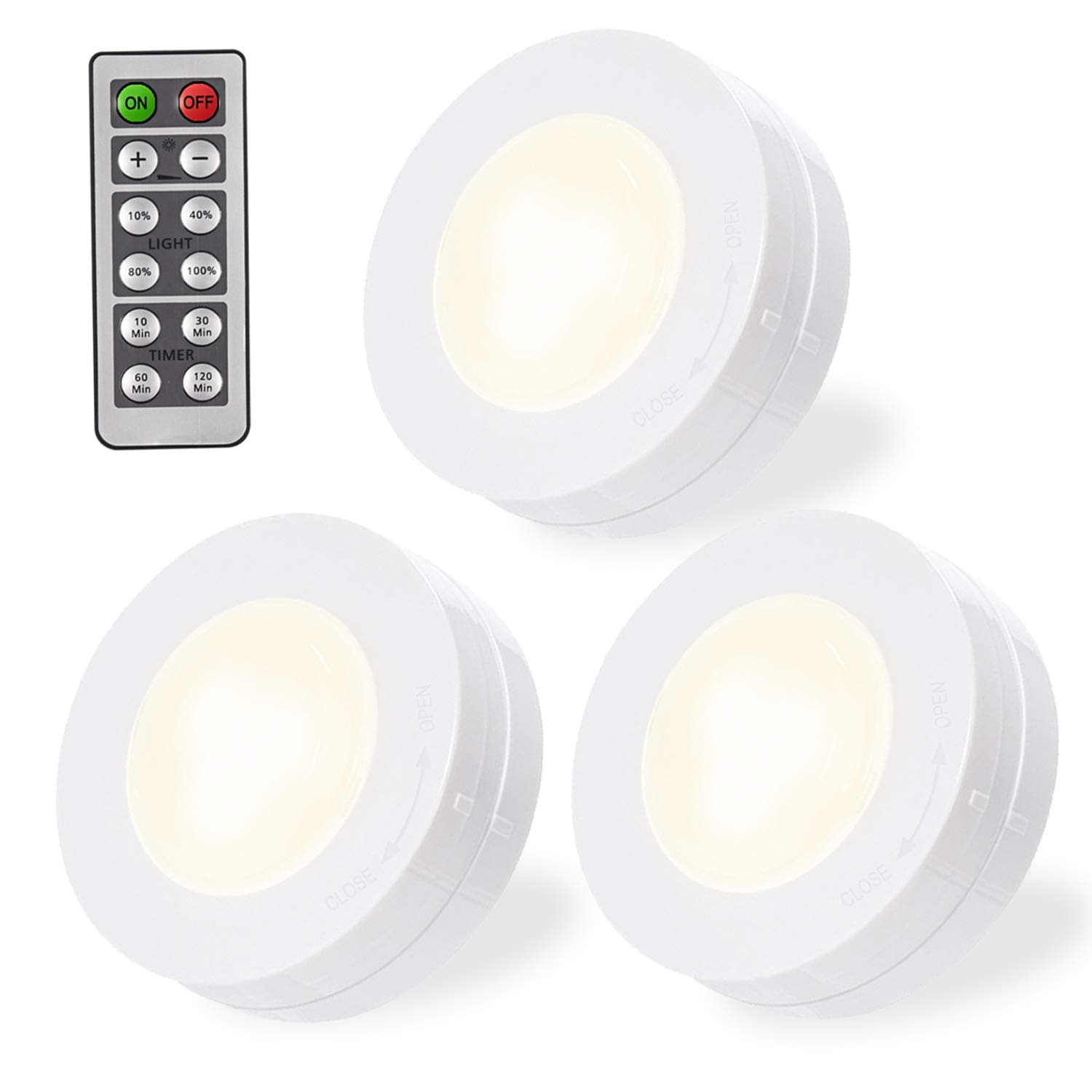 Under Cabinet Kitchen Lights, Dimmable LED Cabinet Lights Night Light with Wireless Remote Control,Stick on Light,Natural White Closet Light,Battery Powered Under Counter Lights for Kitchen - 3 Pack [Energy Class A+++]