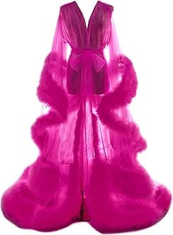 Old Hollywood Feather Robe for Women Long Lingerie Tulle Bathrobe Wedding Scarf Bridal Robe Maternity Photoshoot